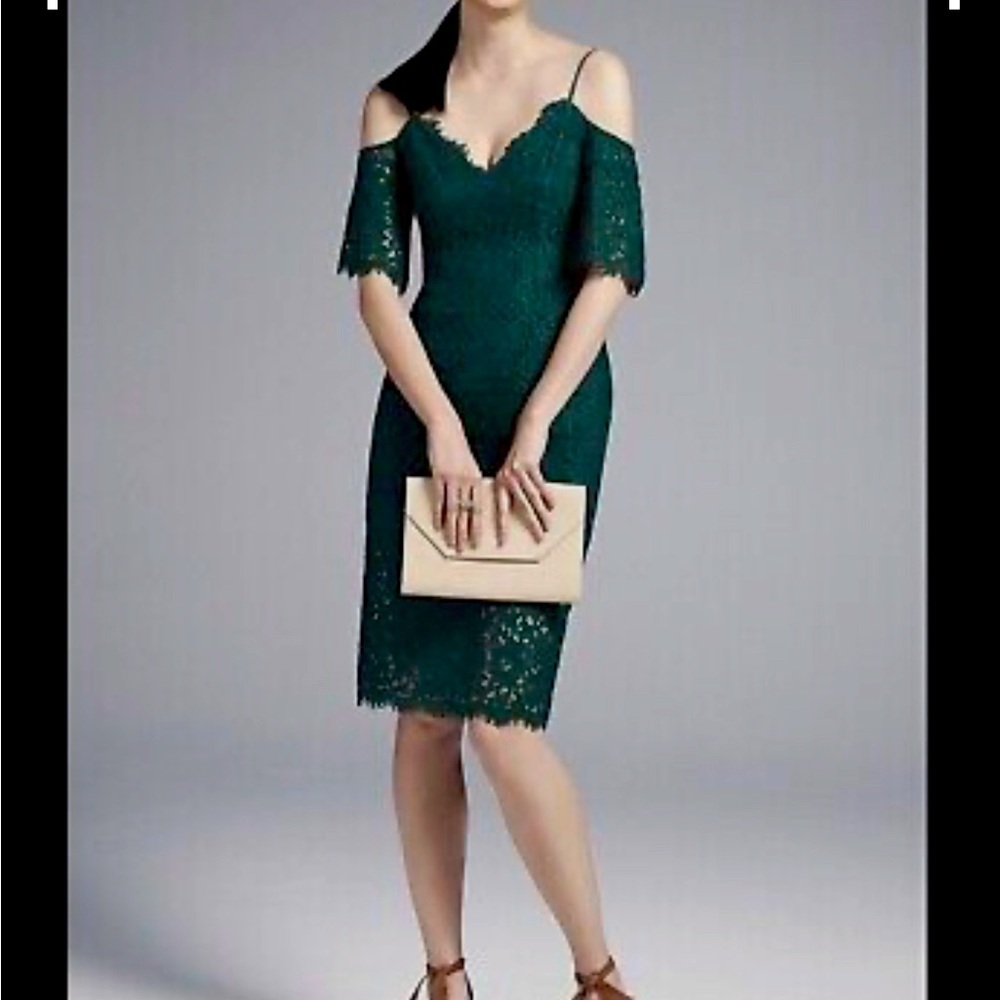 Bardot Off Shoulder Green Lace Cocktail Dress